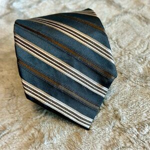 Striped Men's Tie Croft & Barrow Silk Black Gray & Brown NWOT 3.5” Wide 59” Long